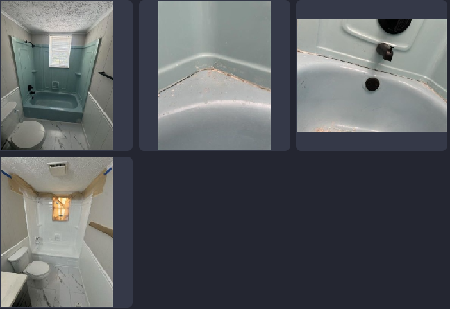 A bathroom with a tub , toilet , shower and window