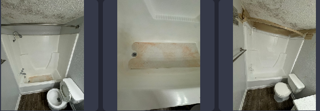 A bathroom with a tub , toilet and shower.