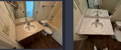 A bathroom with a sink , toilet , and mirror.