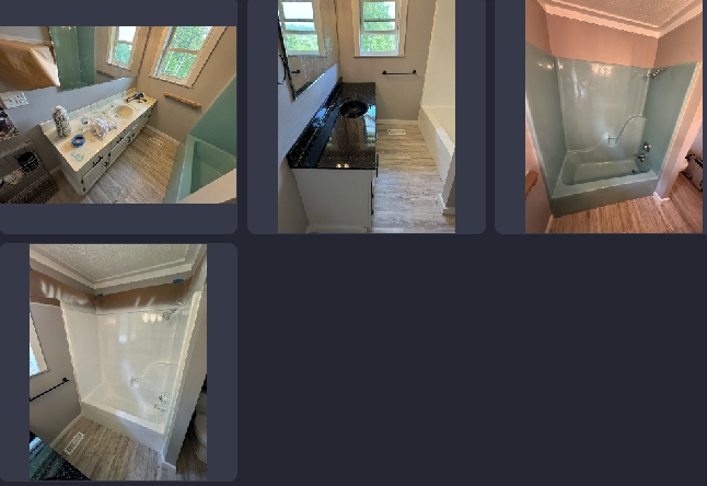 A bathroom with a bathtub , sink , mirror and shower.