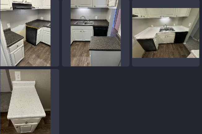 A collage of pictures of a kitchen and a bathroom.