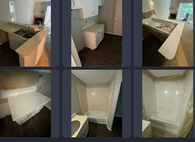 A collage of pictures of a kitchen and bathroom