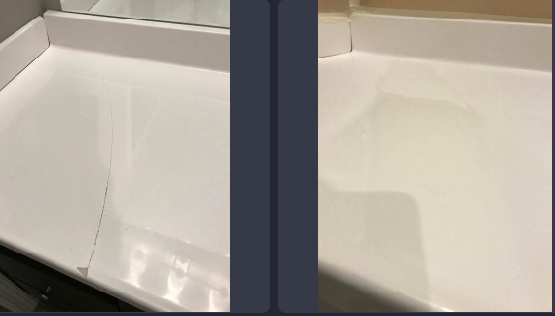 A before and after picture of a bathroom sink.
