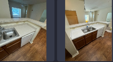 Two pictures of a kitchen before and after being remodeled