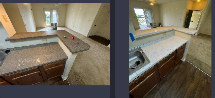 Two pictures of a kitchen before and after being remodeled.