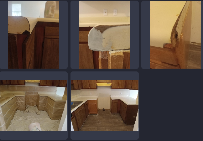 A collage of pictures of a kitchen and bathroom