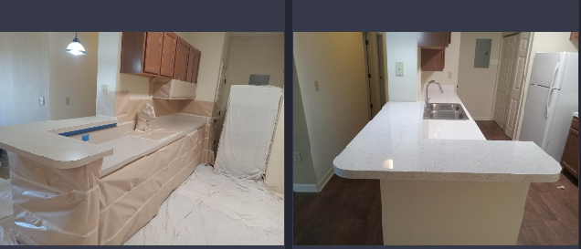 Two pictures of a kitchen before and after being remodeled.