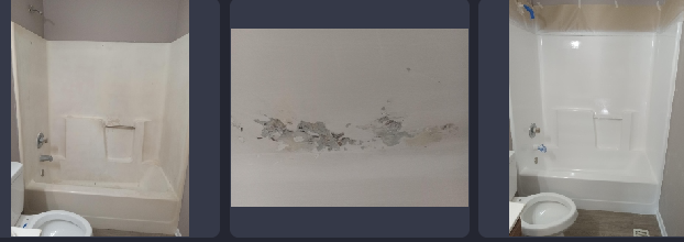 A before and after picture of a bathroom with a shower and toilet.