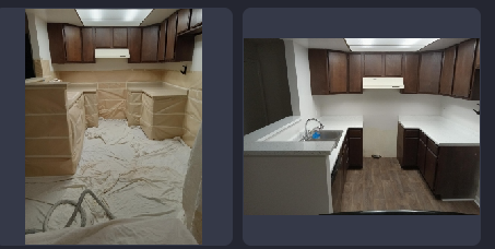 Two pictures of a kitchen before and after being remodeled