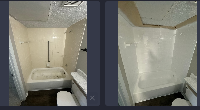 A bathroom with a bathtub , toilet , and shower.