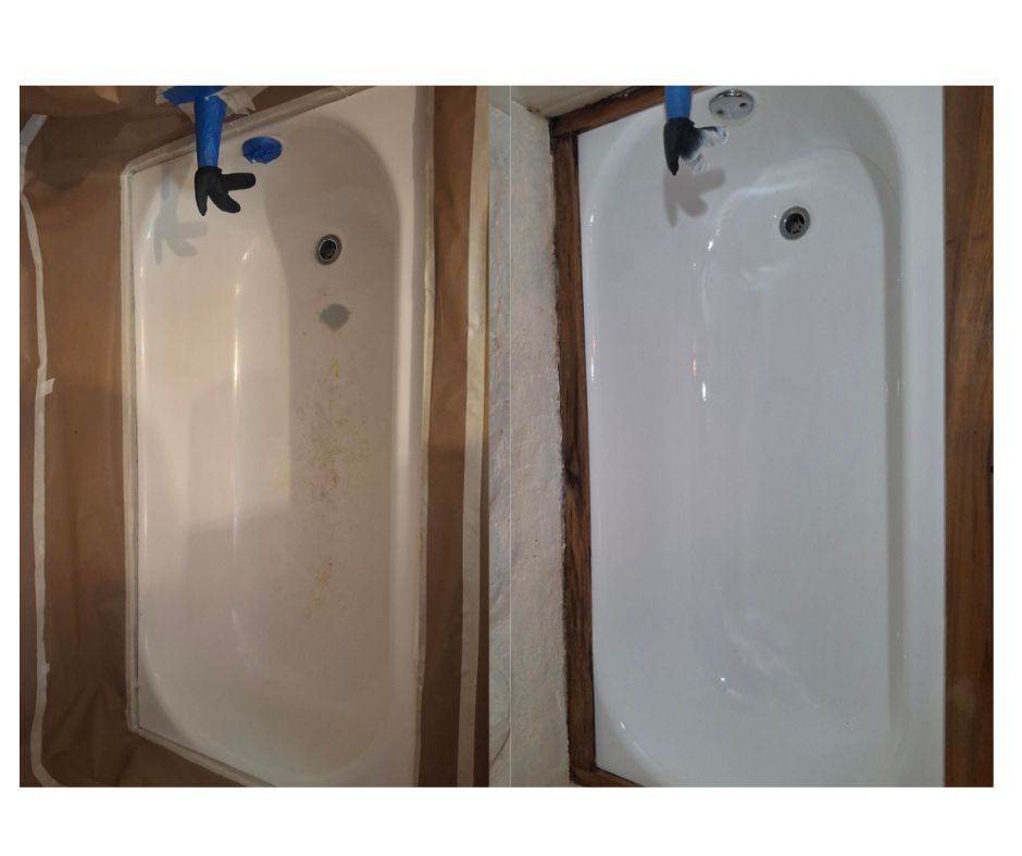 A plumber is fixing a bathtub in a bathroom.