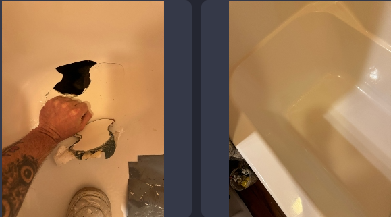 A person is cleaning a bathtub with a sponge.