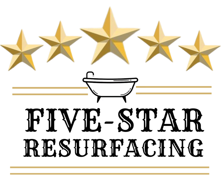 The logo for five star resurfacing llc shows a bathtub and five stars.