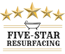 The logo for five star resurfacing llc shows a bathtub and five stars.