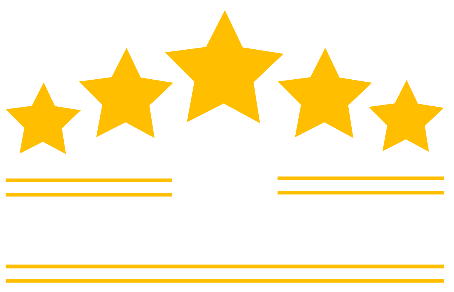 A row of five yellow stars on a white background.