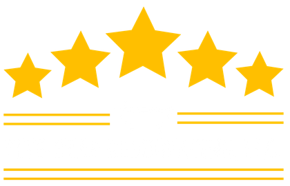 A row of five yellow stars on a white background.
