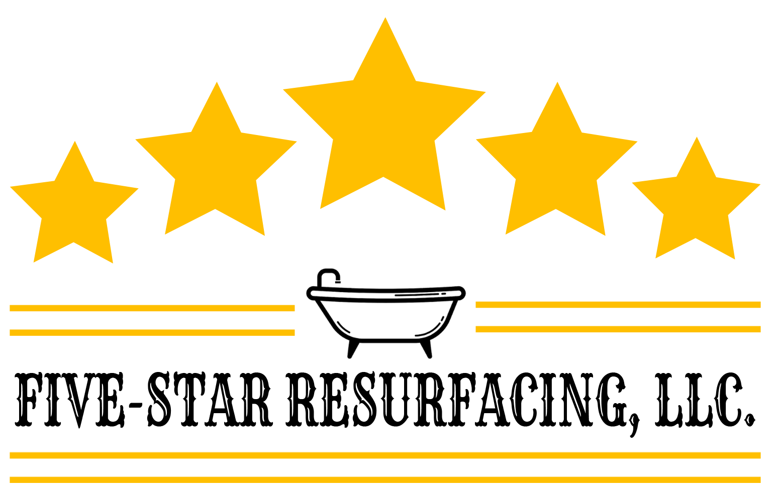 The logo for five star resurfacing llc shows a bathtub and five stars.