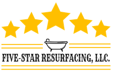 The logo for five star resurfacing llc shows a bathtub and five stars.
