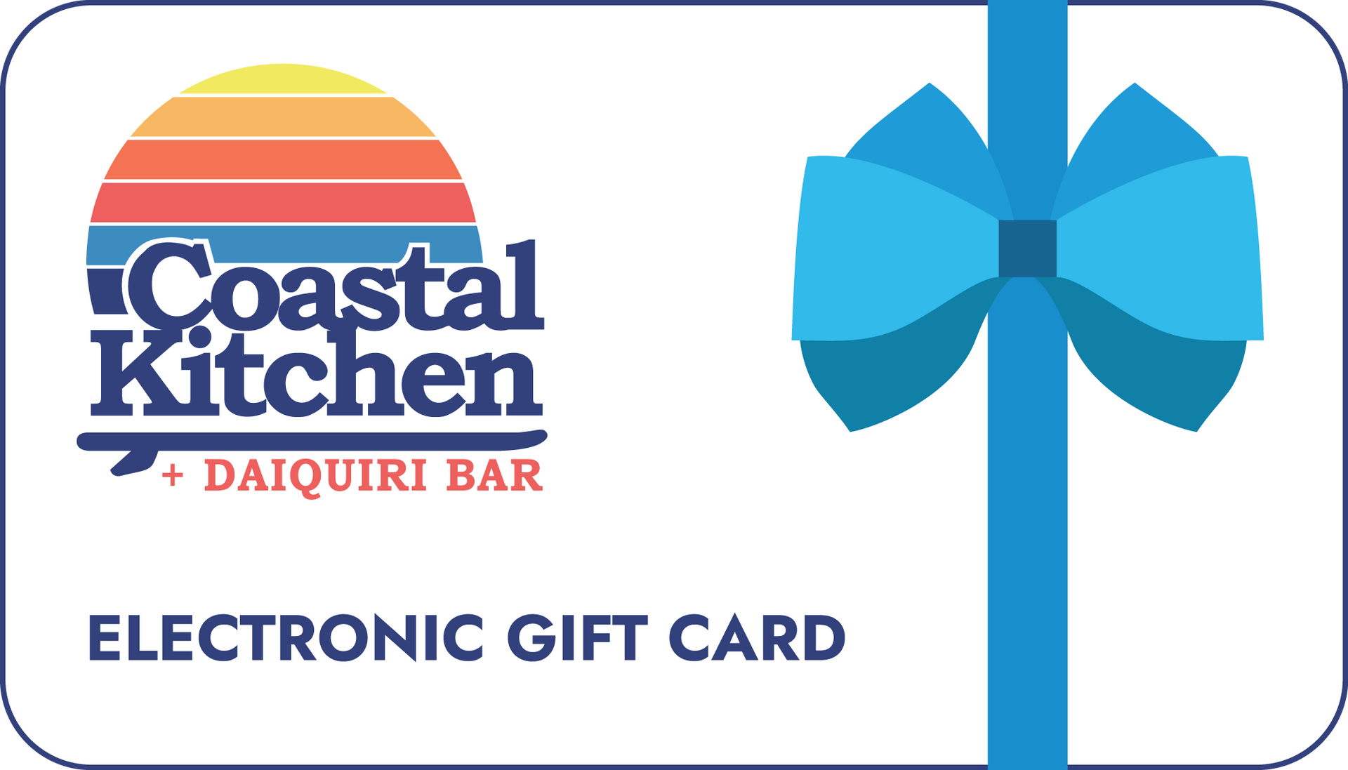 A coastal kitchen electronic gift card with a blue bow.