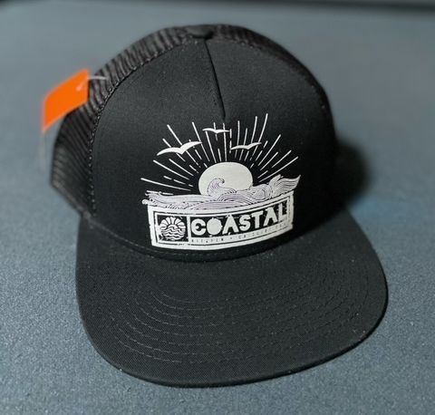 A black hat with the word coastal on it