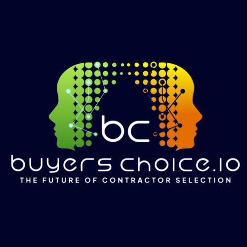 A logo for buyers choice.io the future of contractor selection