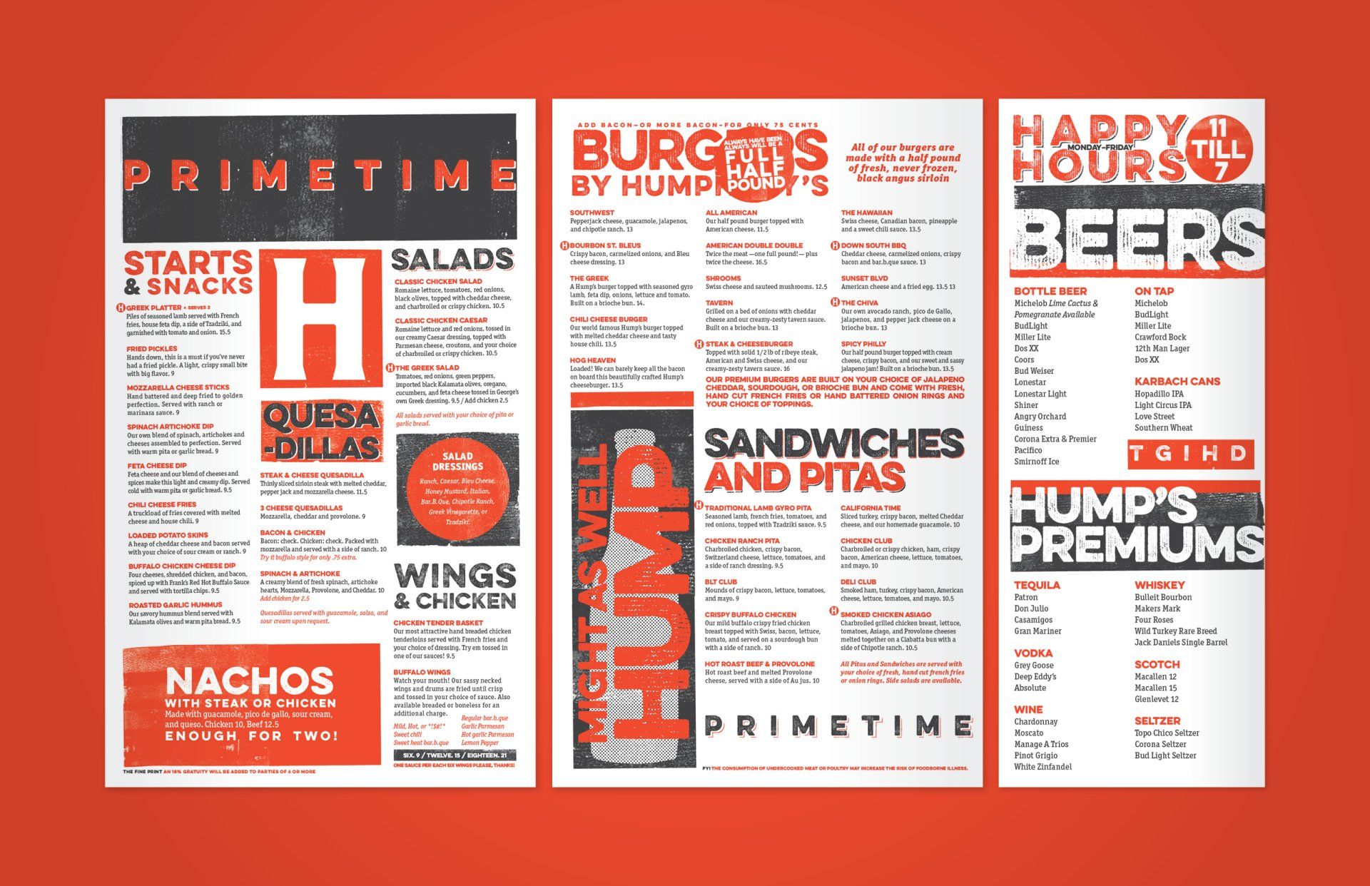 Image of Humphrey's primetime menu.