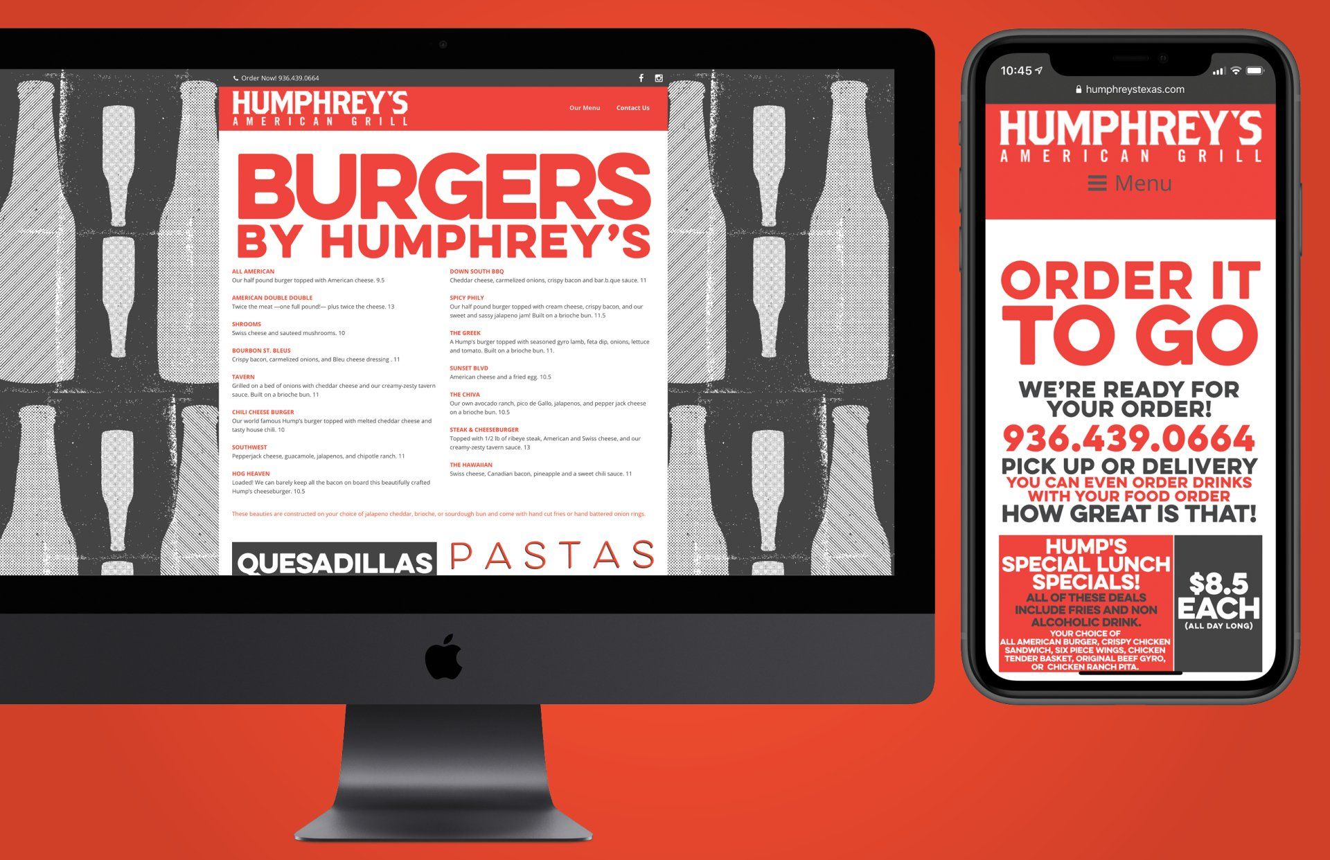 Humphrey's website on computer screen and iPhone.