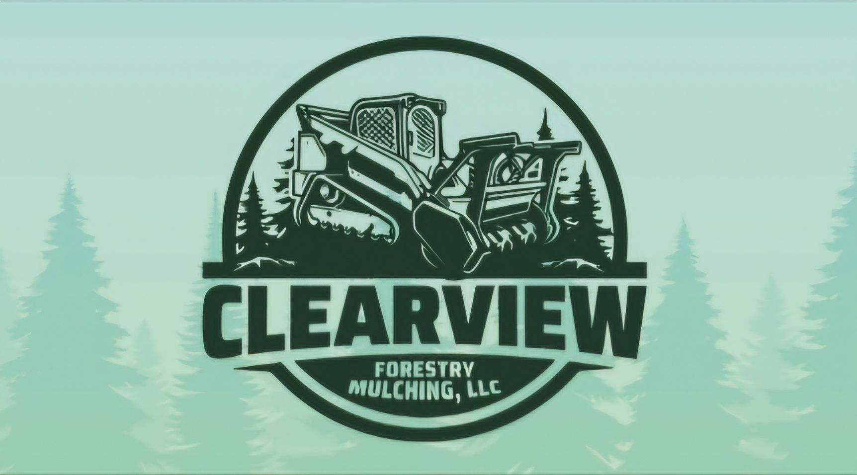 Clearview Forestry Mulching logo with a forestry mulcher in a forest, green hues.