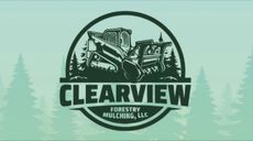 Clearview Forestry Mulching logo with a forestry mulcher in a forest, green hues.