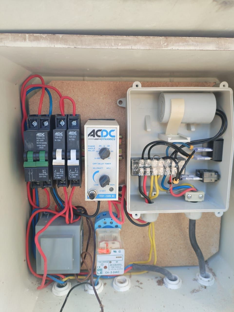 The inside of an electrical distribution board