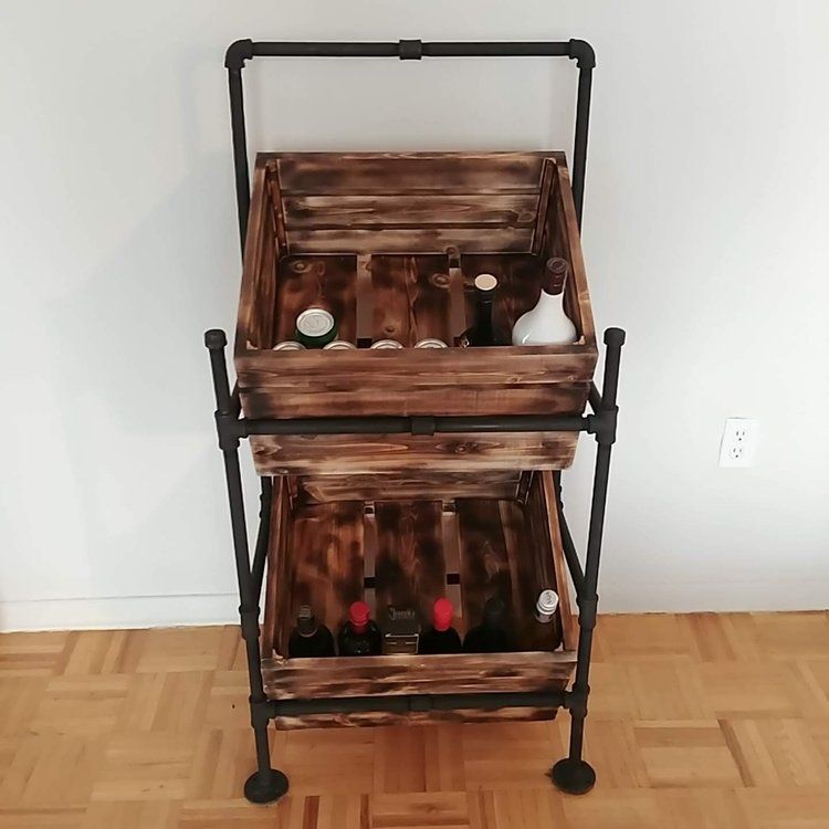 A wooden crate filled with bottles of wine