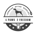 a black and white logo that says 4 paws 2 freedom