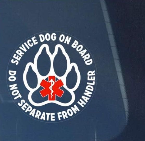 A round vehicle decal stating 