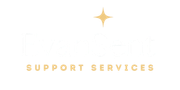 Logo for Zenith Support Services with a golden star icon, white text, and beige text at the bottom.