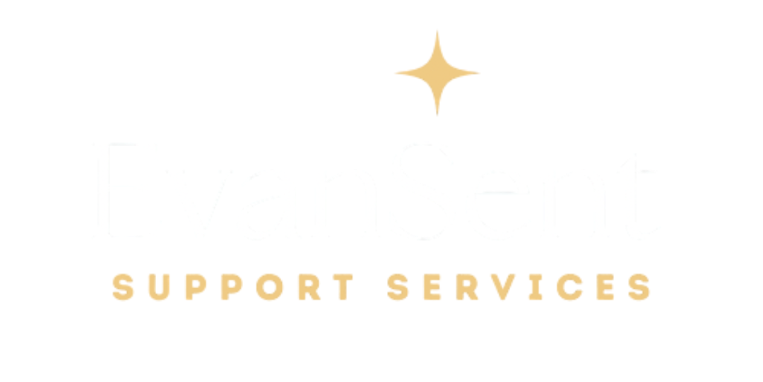 Logo for Zenith Support Services with a golden star icon, white text, and beige text at the bottom.