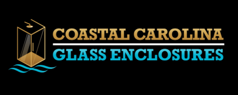 A logo for coastal carolina glass enclosures on a black background