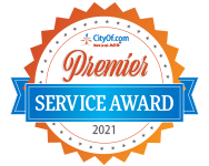 A badge that says premier service award 2024 on it.