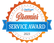 A badge that says premier service award 2022 on it.