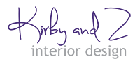 The logo for kirby and z interior design is purple and white.