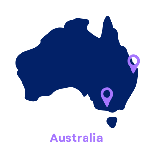 A map of australia with two purple pins on it