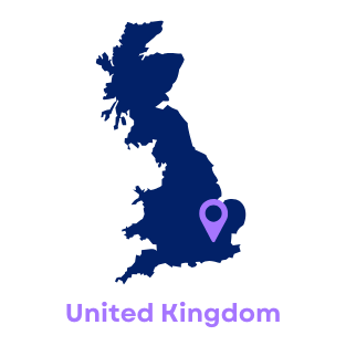 A map of the united kingdom with a purple pin