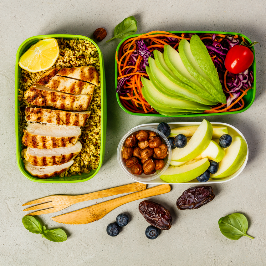 Chicken, Salad & Fruit Meals Prepped in To-Go Containers From Honey Puddle Food & Farms.