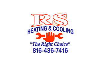 Logo for RS Heating & Cooling featuring the company name, a red hand icon with a wrench, and the phone number 816-436-7416.