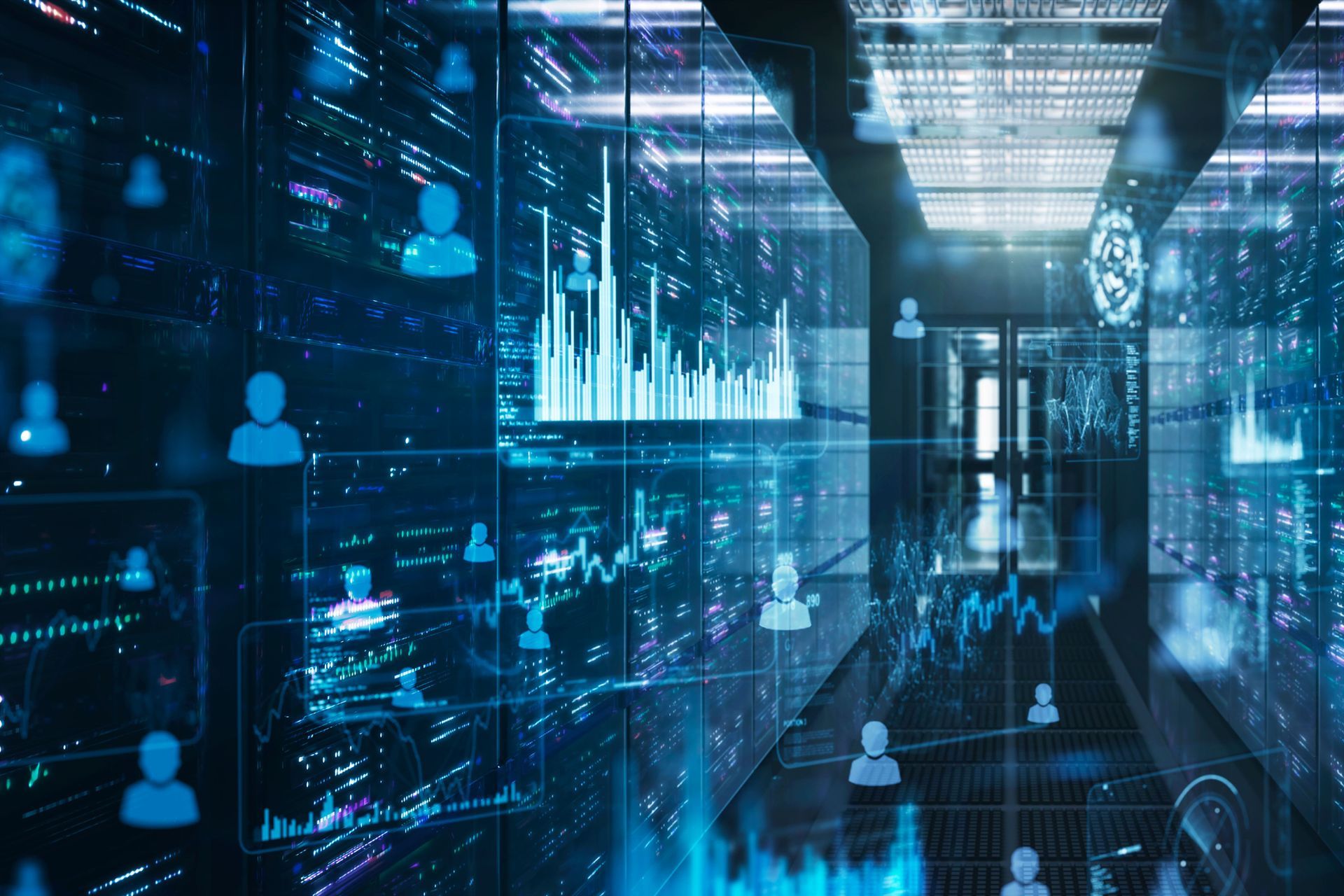 View of a virtual futuristic hallway, representing IT security services and technology.