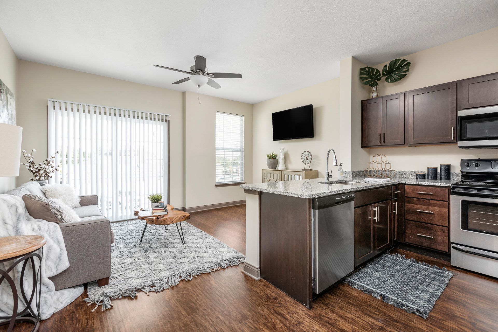 photo of kitchen overlooking living room