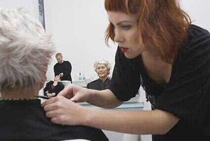 Elderly woman getting hair design in Lakewood, WA