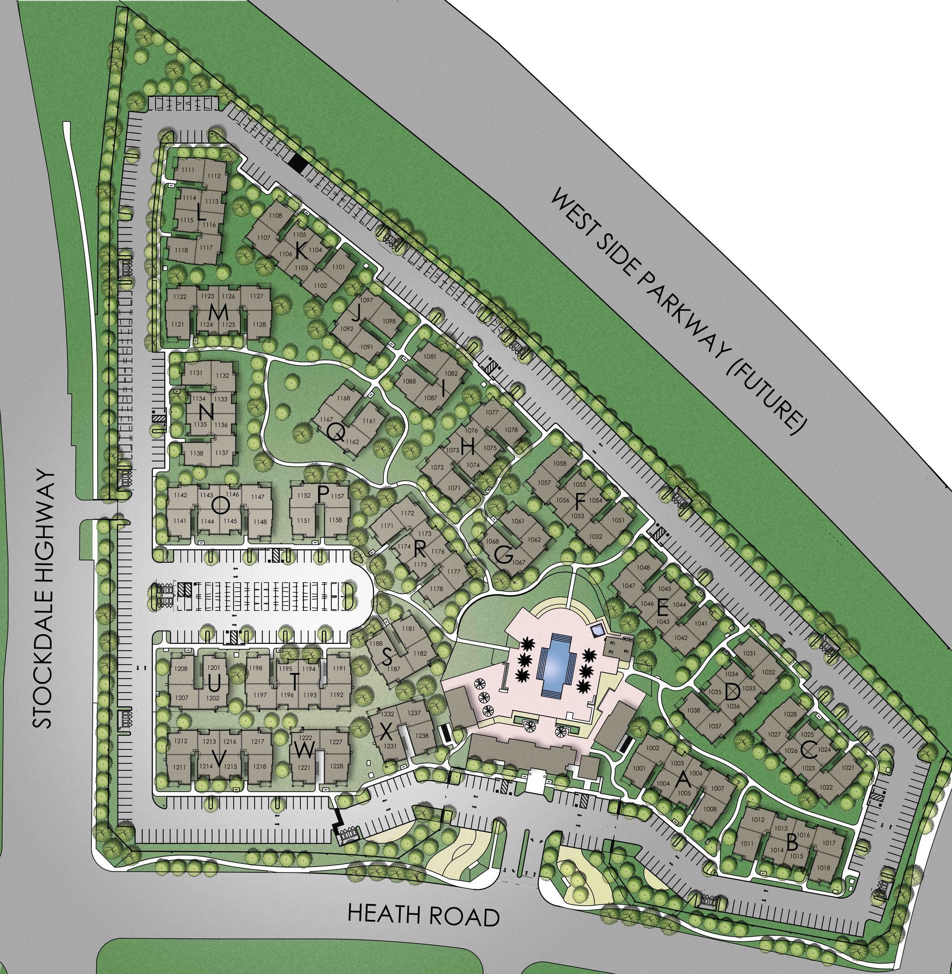 A drawing of a parkway with the words west side parkway future
