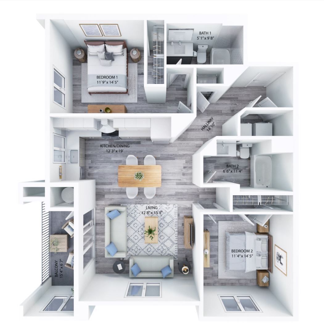 An aerial view of a floor plan of a house.