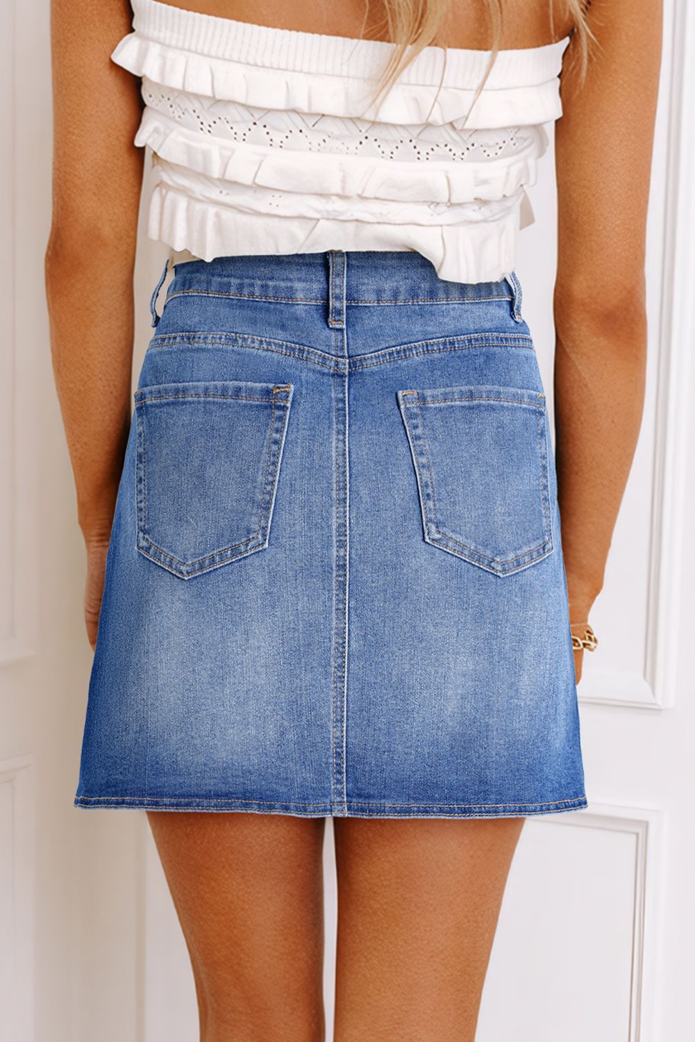 Blue Wrapped Denim Mini Skirt