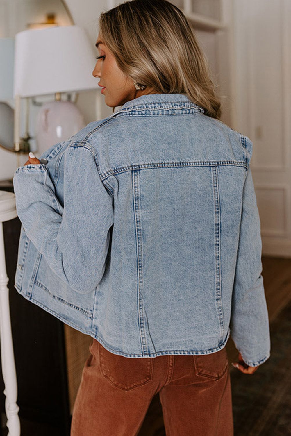 Scallop Trim Pocket Button Up Denim Jacket